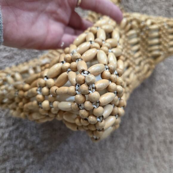 The Sak Beaded Wooden Shoulder Bag Boho Retro Natural Beige Crossbody Purse - Picture 6 of 13